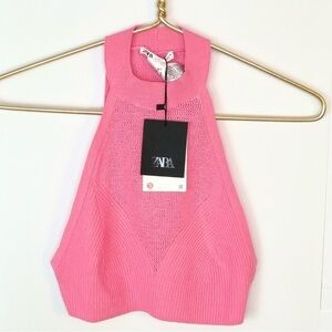 Nwt Zara pink body con knitted lightweight crop top M